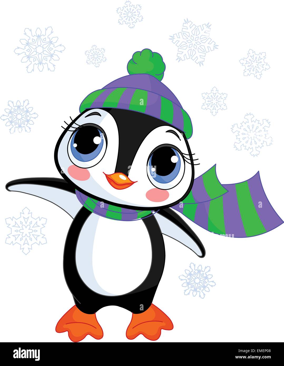 Carino inverno pinguino con cappello e sciarpa Illustrazione Vettoriale