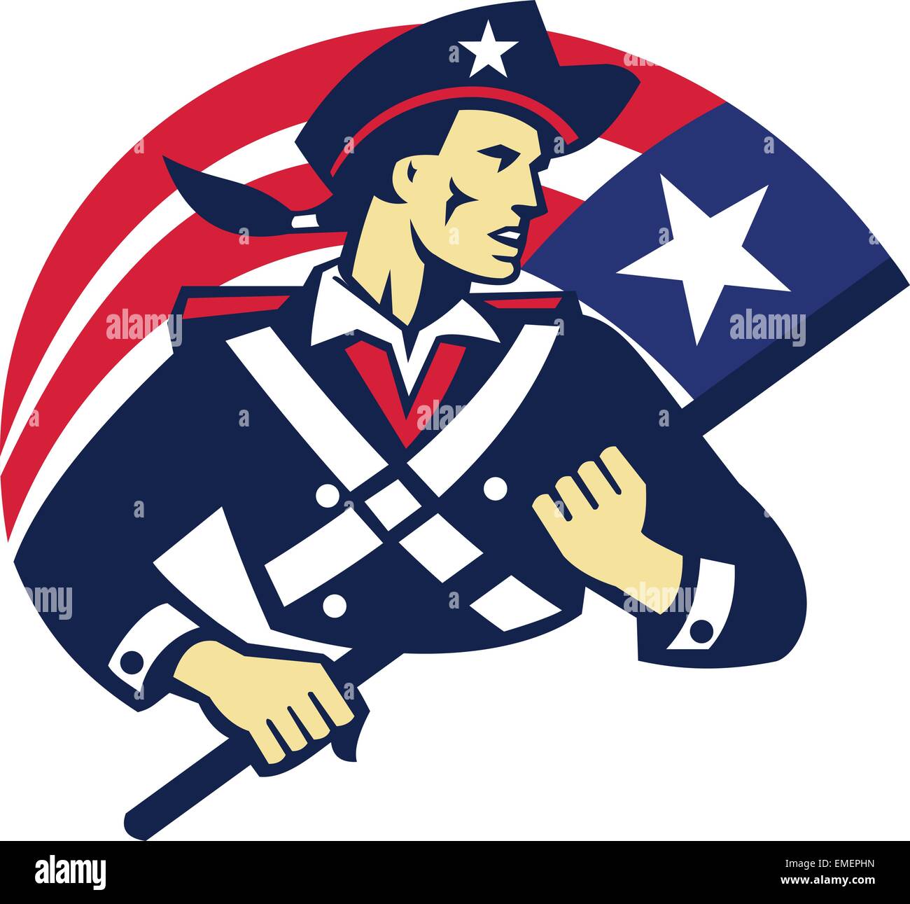 American Patriot minuteman bandiera retrò Illustrazione Vettoriale