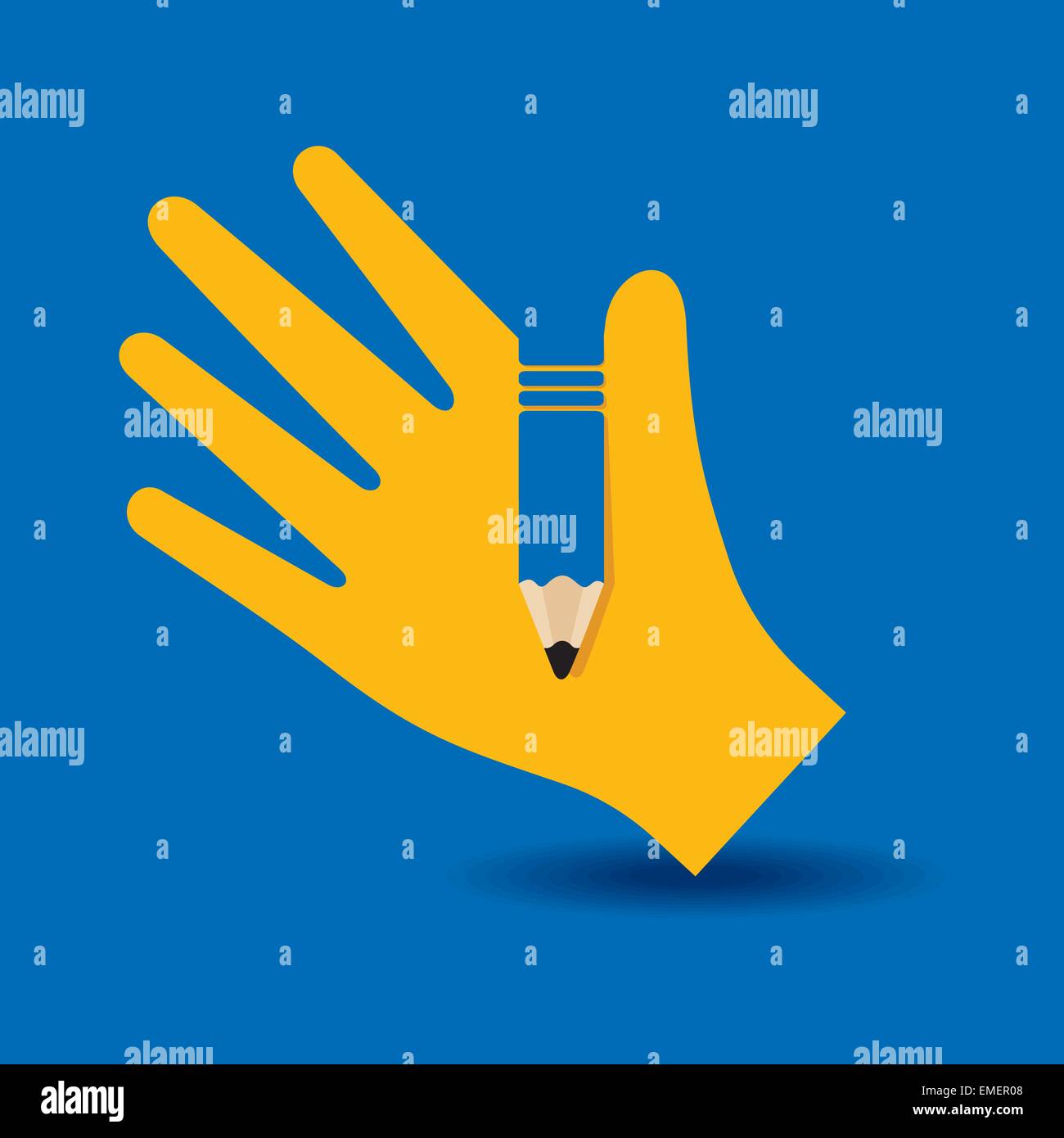 Mano umana con il simbolo a forma di matita concetto vettore di stock Illustrazione Vettoriale