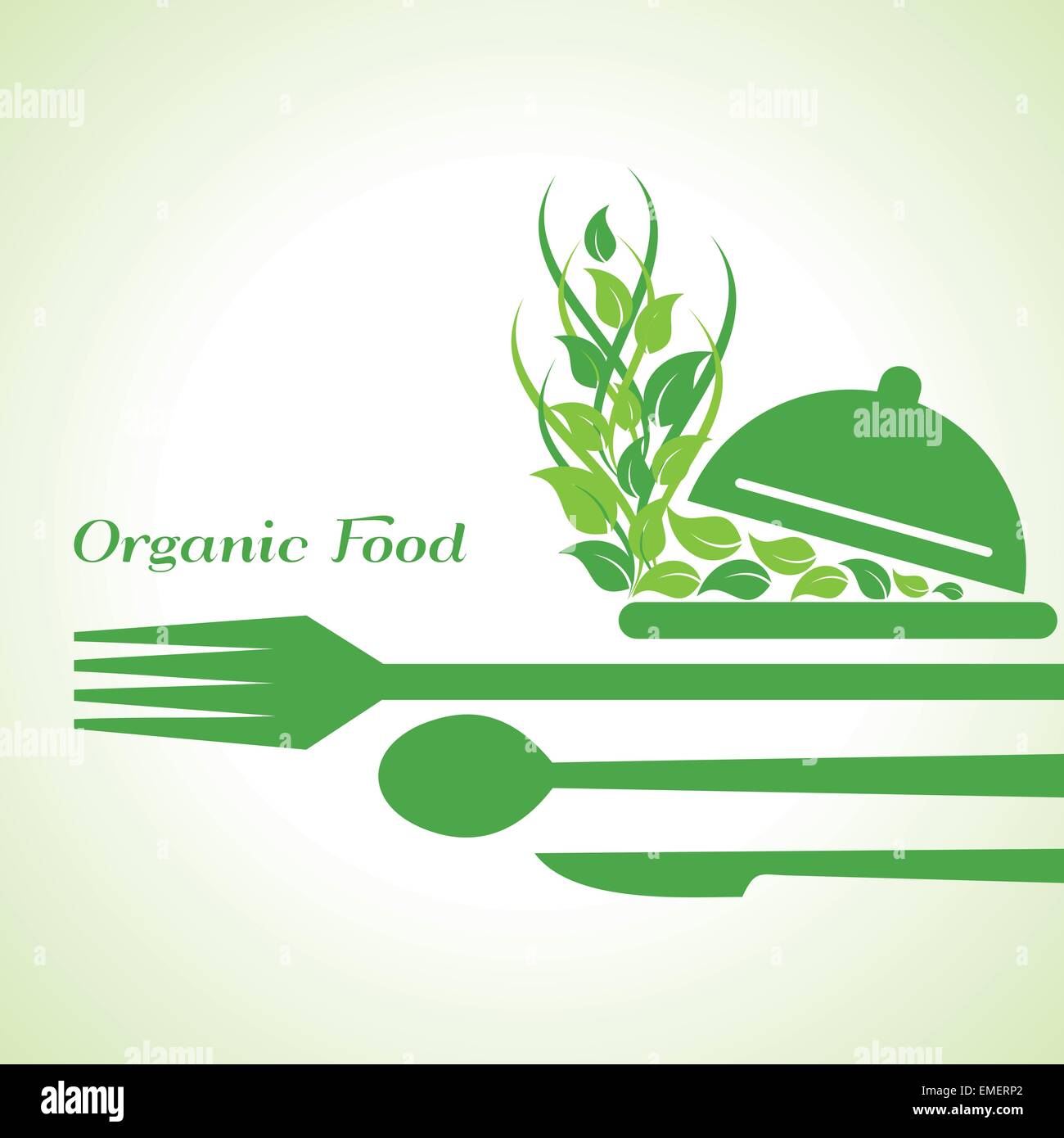 Alimenti biologici etichetta del concetto di design con ristorante forche vettore di stock Illustrazione Vettoriale