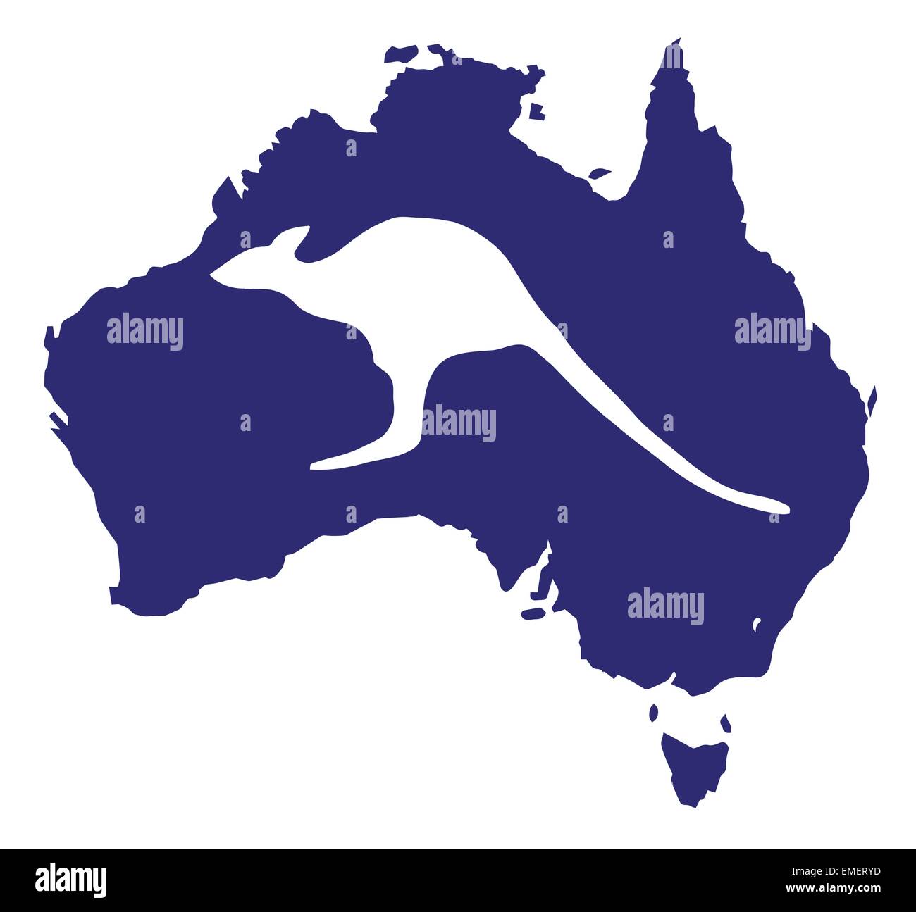 Australia Mappa con Canguro Silhouette Illustrazione Vettoriale