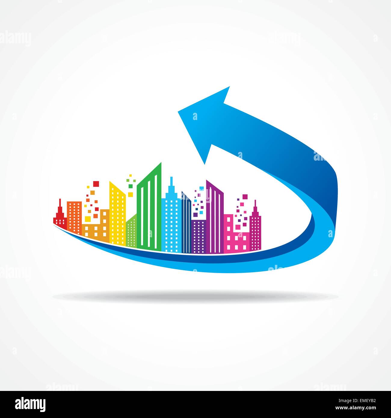 Paesaggio urbano colorato sul business freccia vettore di stock Illustrazione Vettoriale