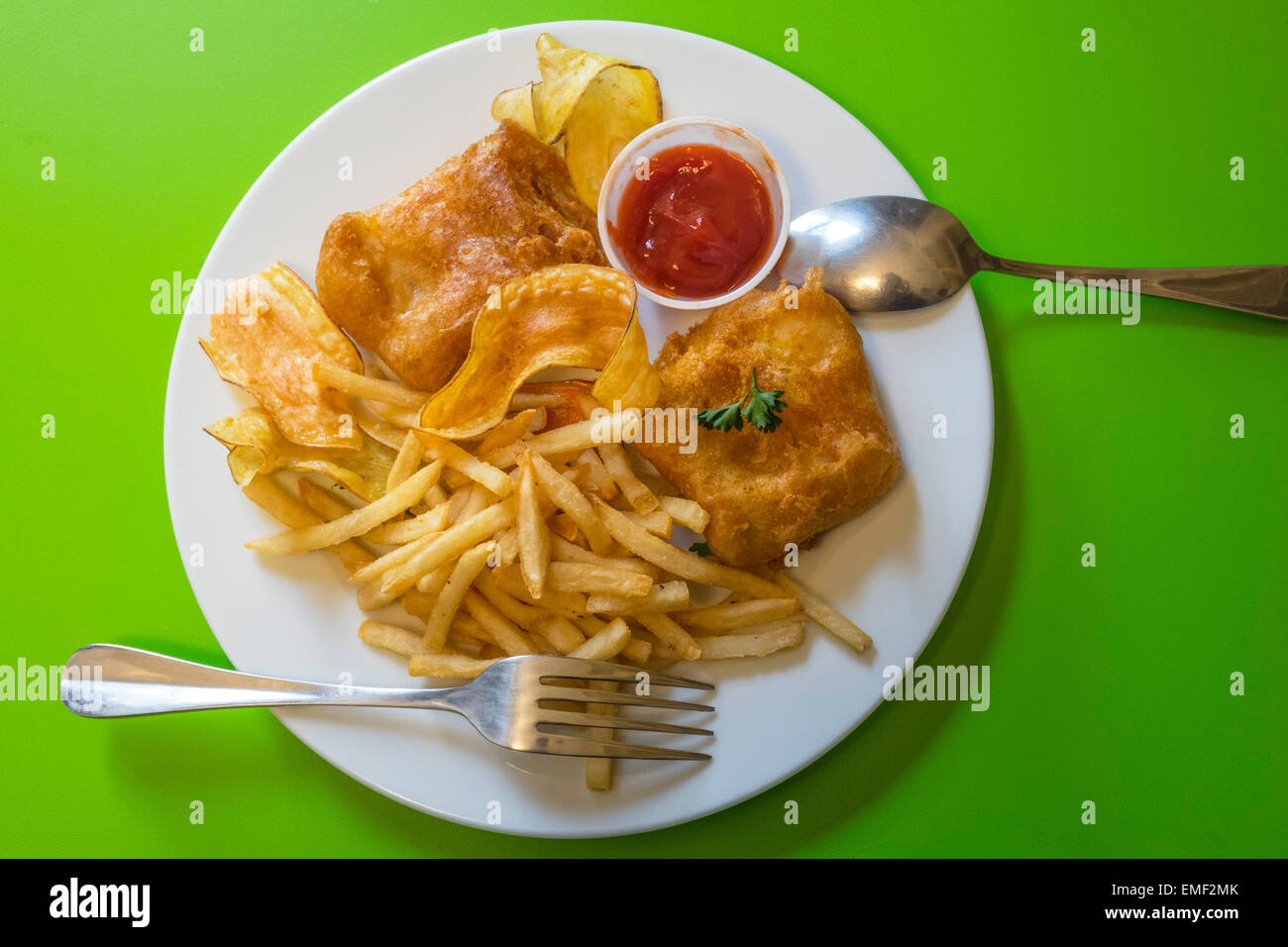 Pesce e patatine fritte Foto Stock