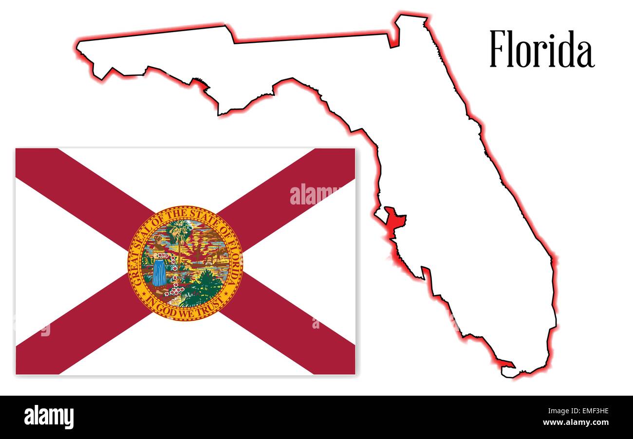 Stato della Florida Mappa e Flag Illustrazione Vettoriale