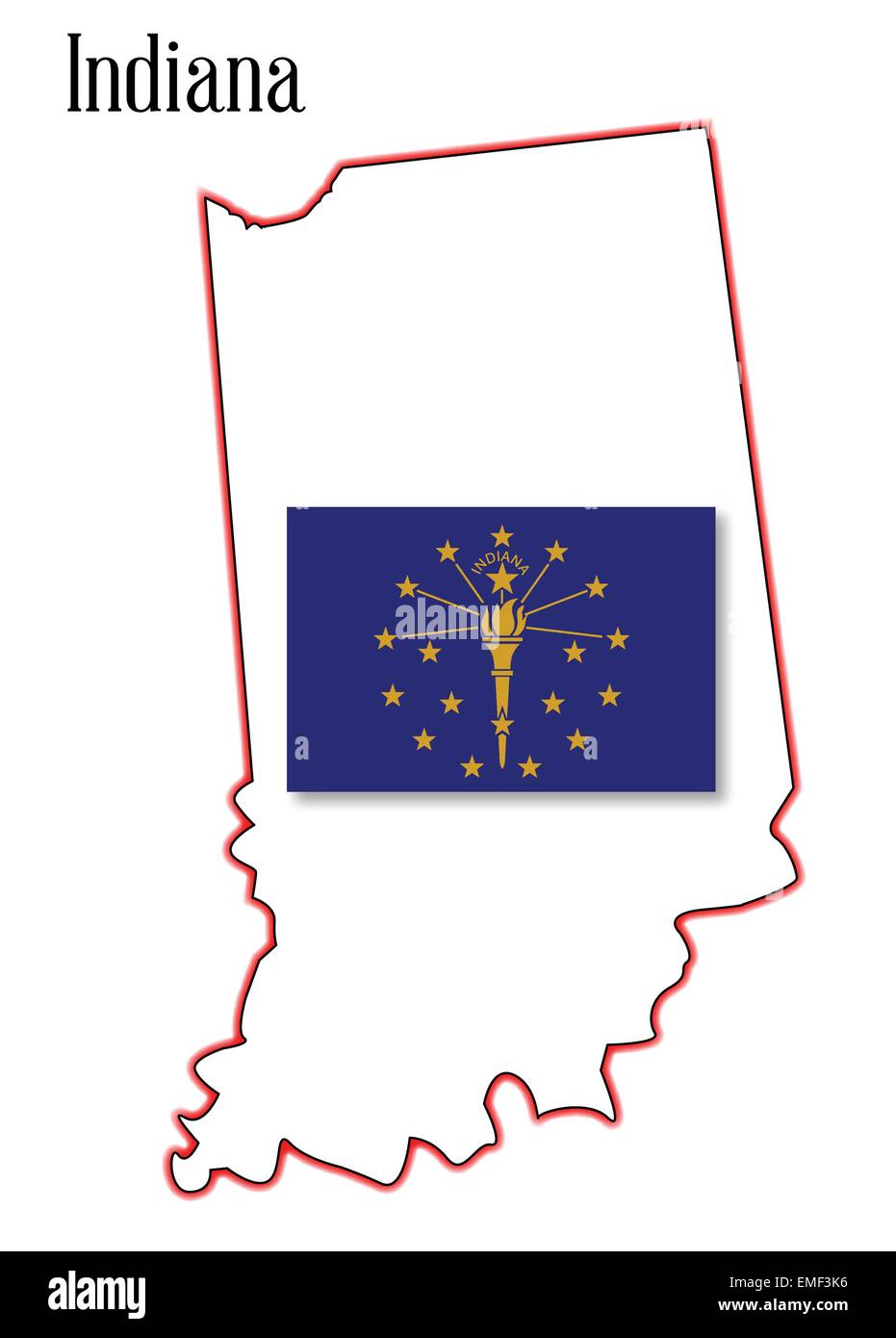 Lo stato dell'Indiana Mappa e Flag Illustrazione Vettoriale