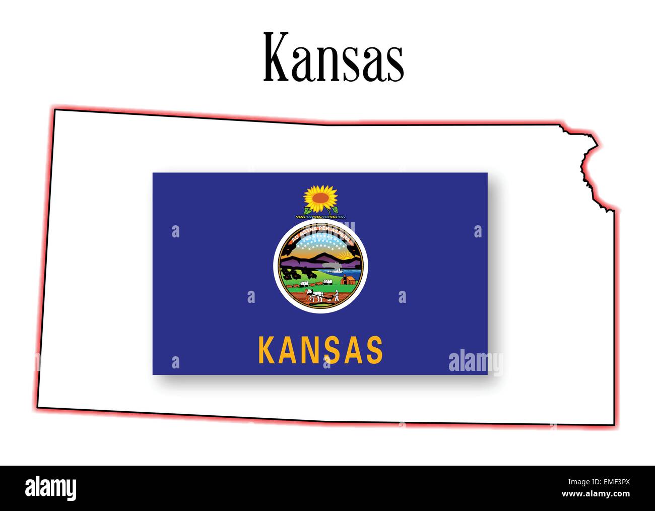 Kansas State Mappa e Flag Illustrazione Vettoriale