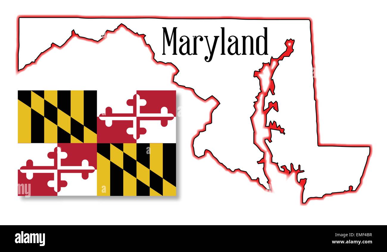 Stato del Maryland Mappa e Flag Illustrazione Vettoriale