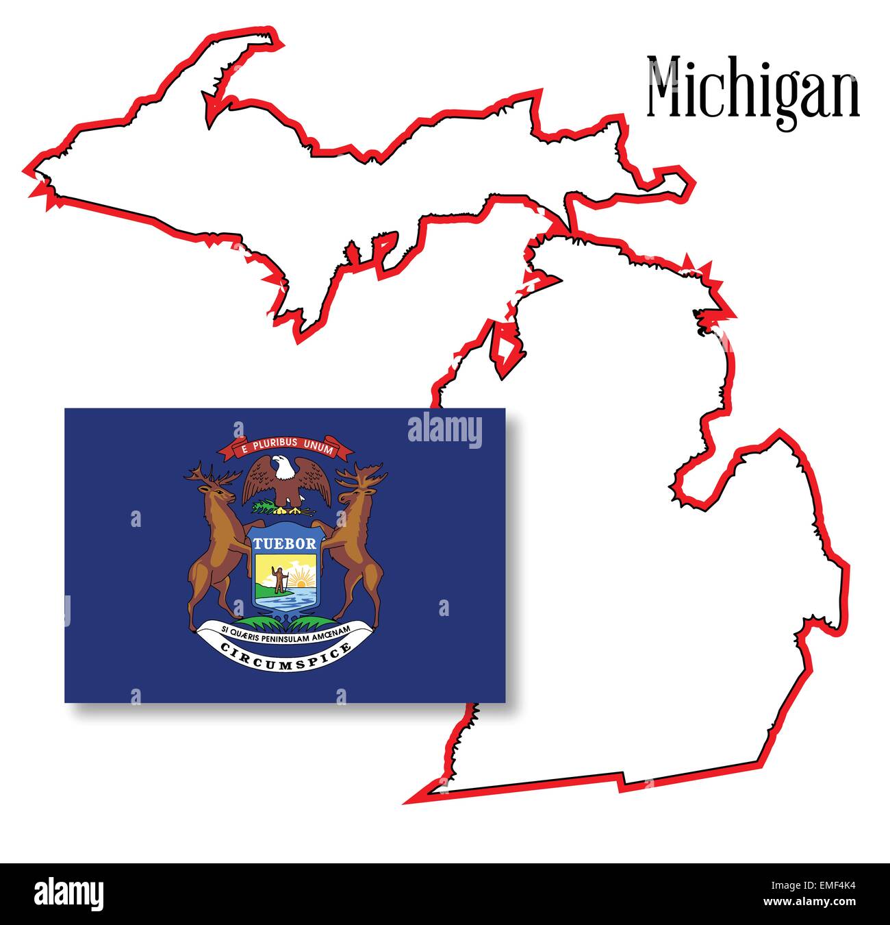 Michigan State Mappa e Flag Illustrazione Vettoriale