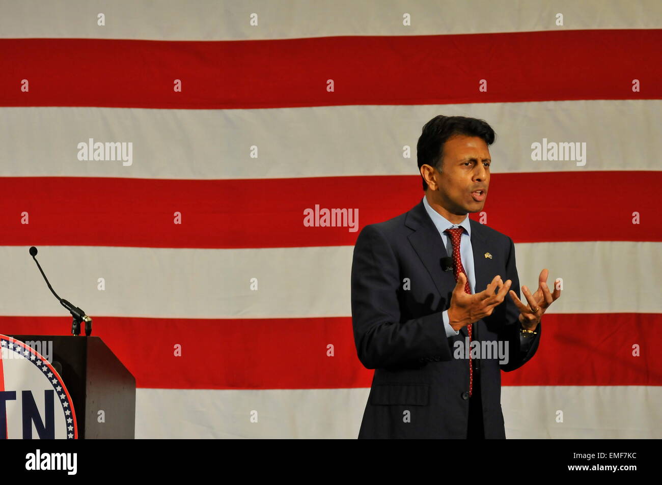 Nashua, New Hampshire, Stati Uniti d'America, 18 Aprile, 2015. Il Governatore della Louisiana Bobby Jindal parla di Nashua, NH, Stati Uniti d'America. Alamy Live News/Andrew Cline Foto Stock