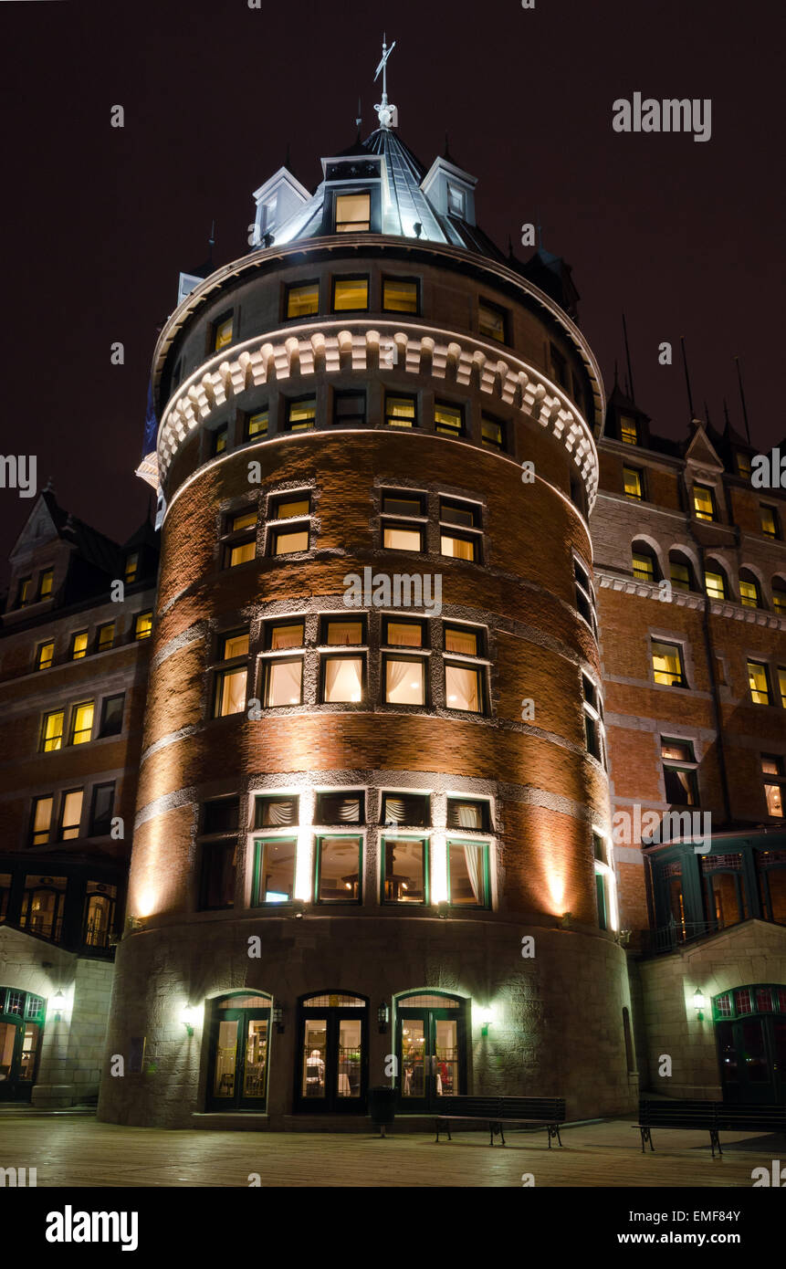 Chateau Frontenac alla notte, Quebec City, in Canada. Foto Stock