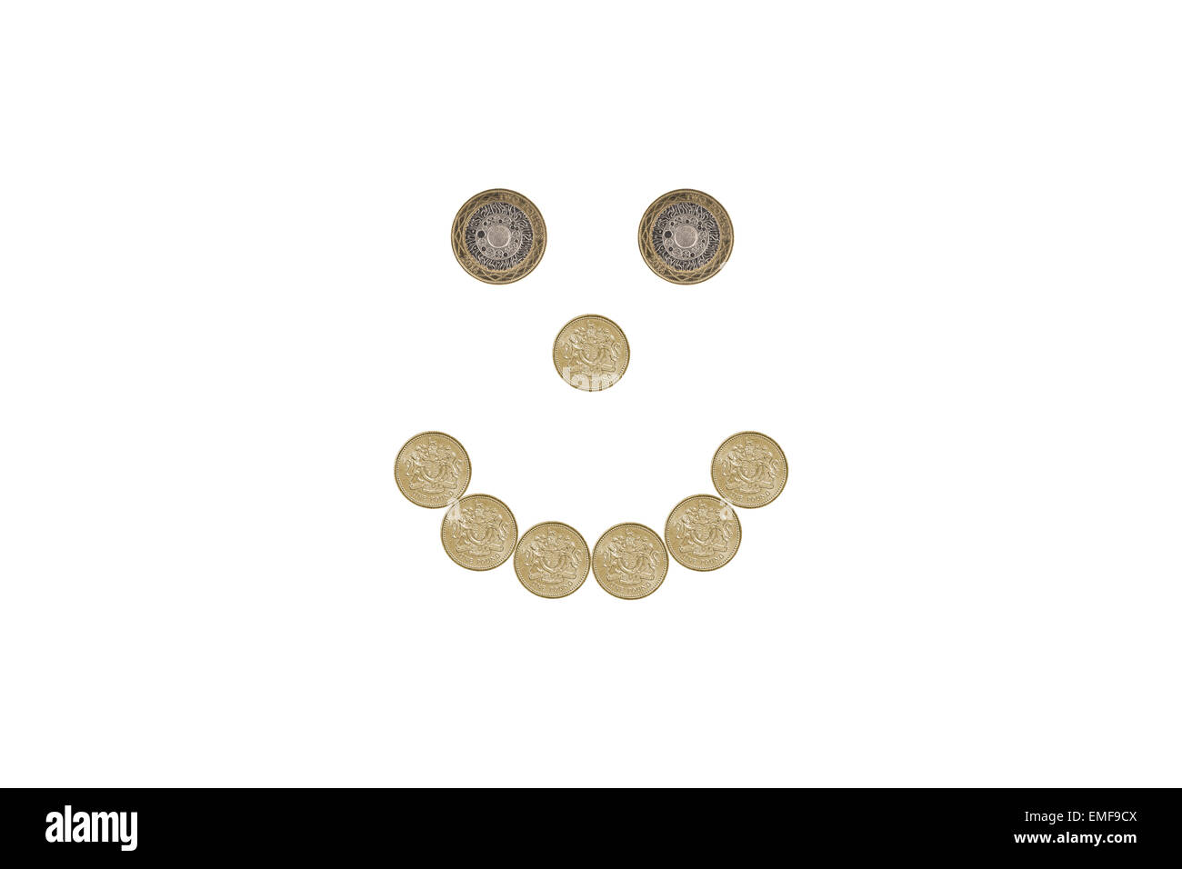 Smiley face realizzato di una libbra di monete Foto Stock