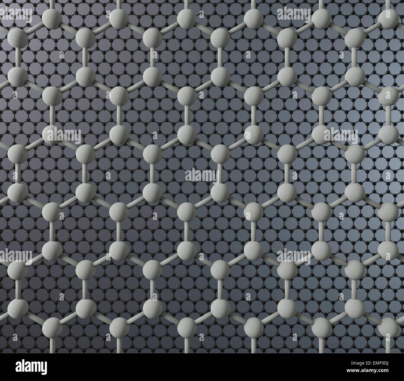 Grafene è un allotropo del carbonio in cui gli atomi di carbonio sono disposti in un monostrato e legato in modo covalente formando una sezione esagonale Foto Stock