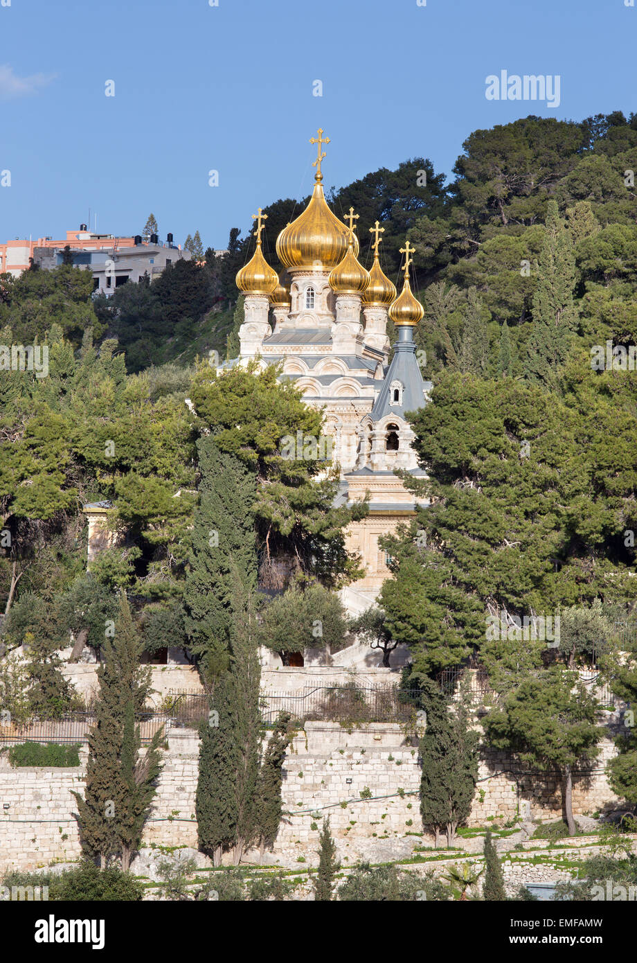 Gerusalemme - La chiesa ortodossa russa di hl. Maria di Magdala sul Monte degli Ulivi. Foto Stock