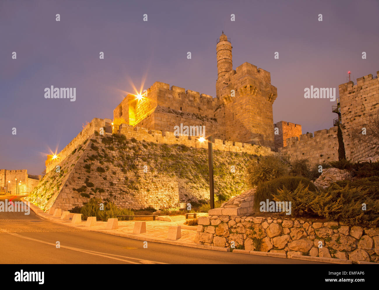 Gerusalemme - La torre di Davide al crepuscolo Foto Stock