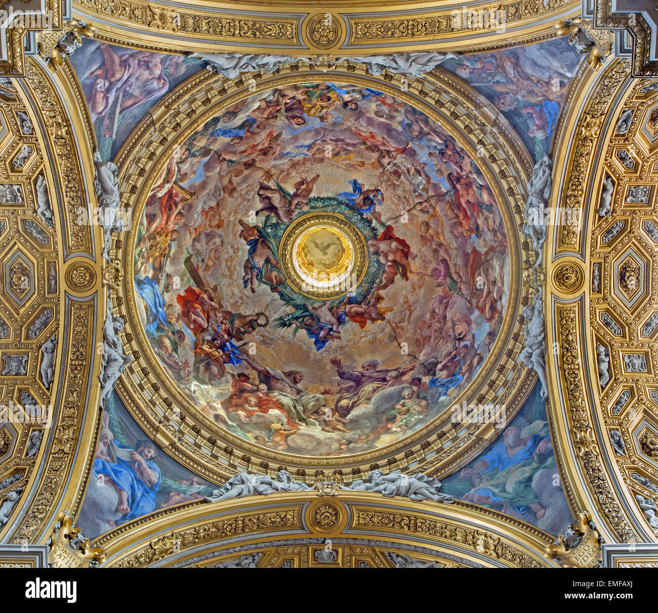 Roma - Trinità affresco nella cupola della chiesa la Chiesa Nuova (Santa Maria in Vallicella) di Pietro da Cortona dipinto (1647 - 1651) Foto Stock