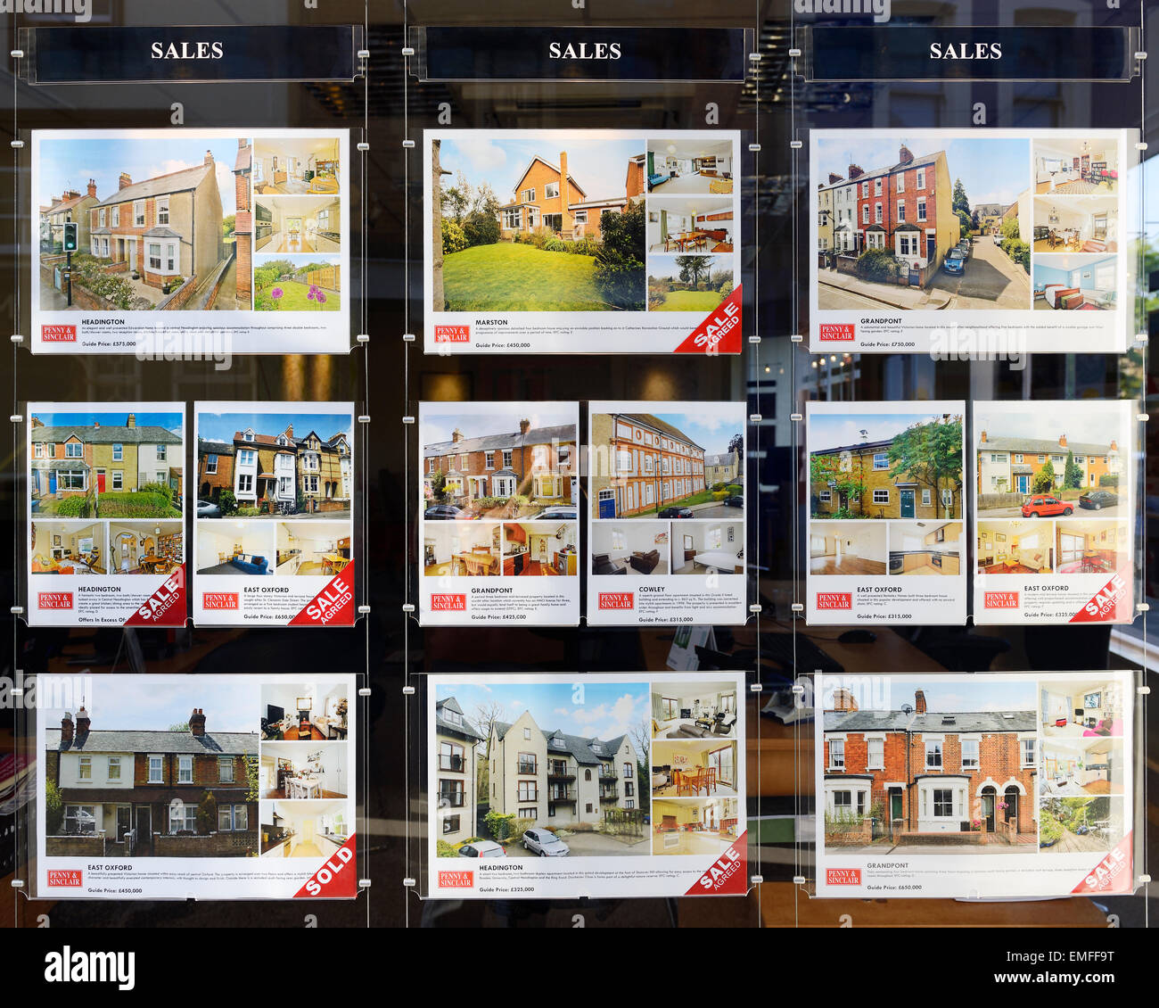 Agenti immobiliari finestra, Oxford, Inghilterra, Regno Unito. Foto Stock
