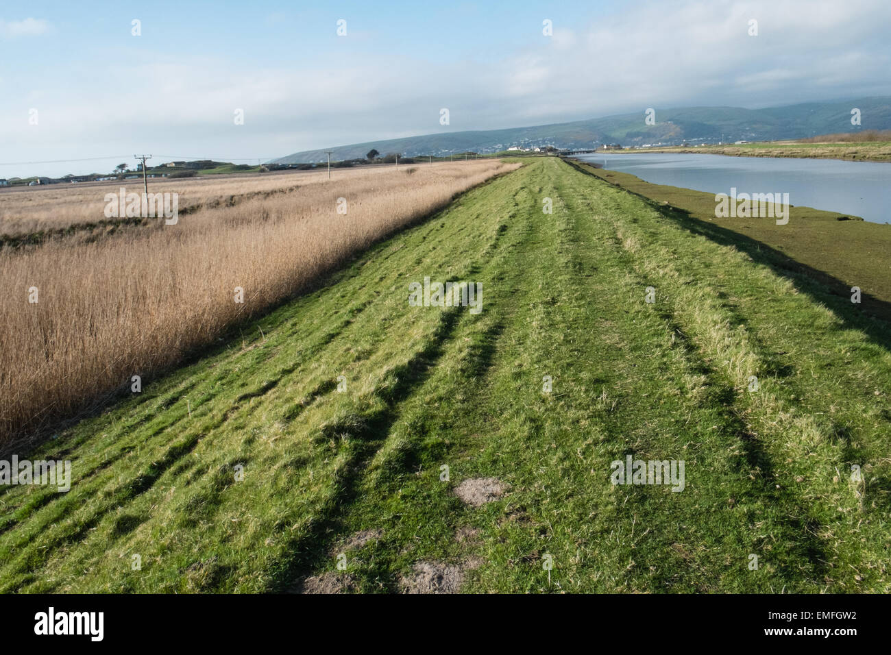 Borth torbiera Cors Fochno con Borth, Ceredigion,il Galles Centrale. Popolari Welsh/inglese BBC la criminalità serie tv entroterra girati qui. Foto Stock