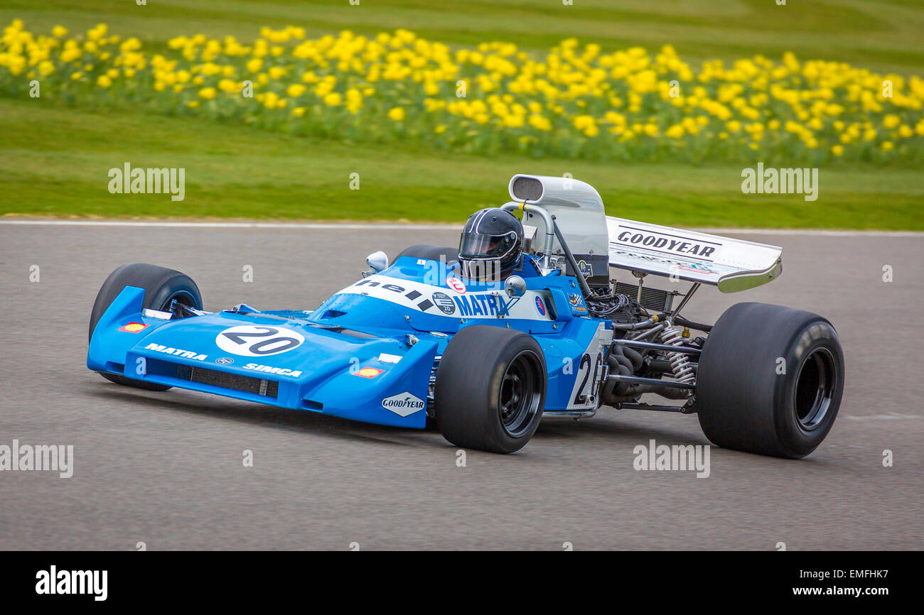 1972 Matra-Simca MS120C con autista Rob Hall, 73rd Goodwood assemblea dei soci, Sussex, Regno Unito. Foto Stock