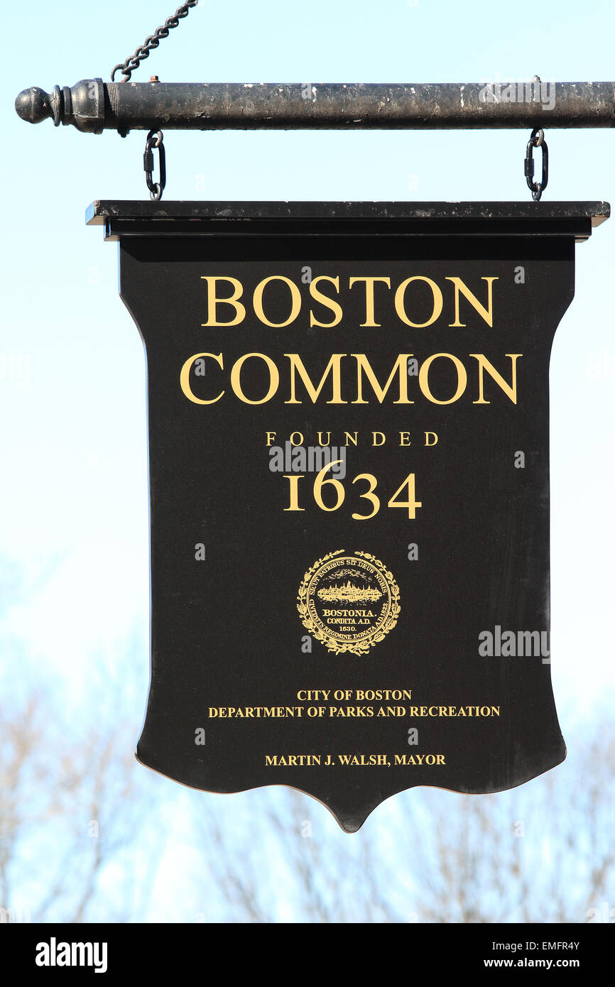 Boston Common segno distintivo su Boston Freedom Trail. Foto Stock