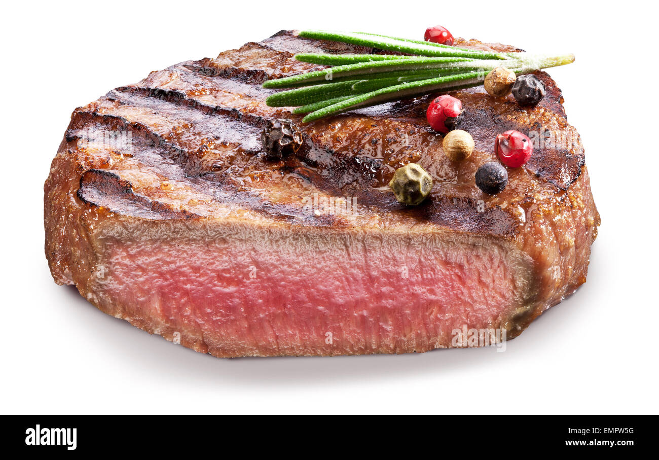 Bistecca di manzo con spezie. Il file contiene i tracciati di ritaglio. Foto Stock