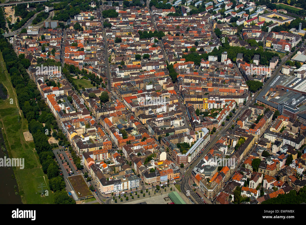 Vista aerea del quartiere Neckarstadt, Mannheim, Baden-Württemberg, Germania Foto Stock