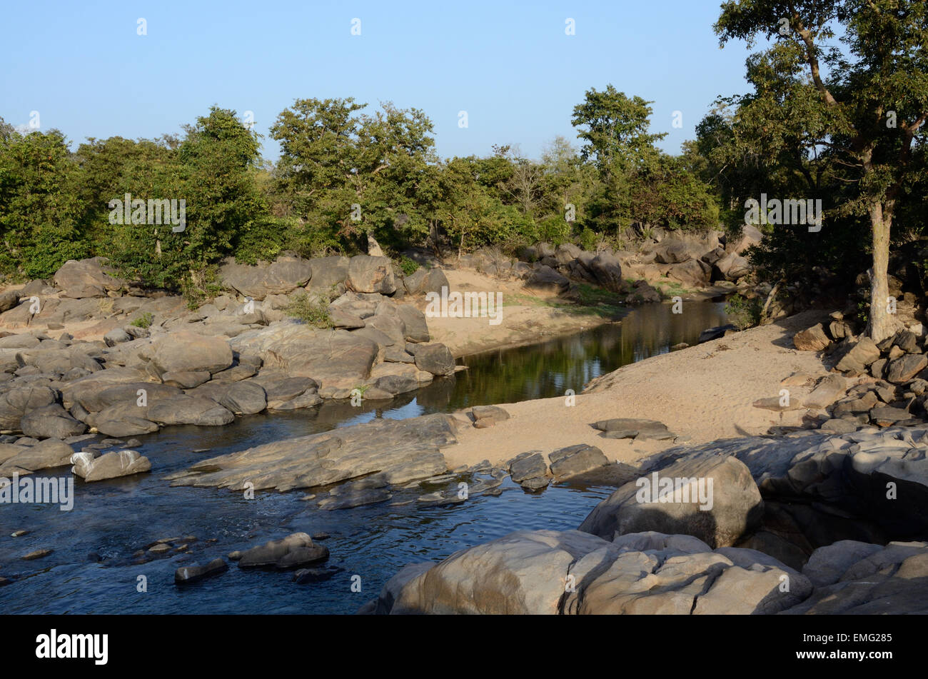 Fiume Banzar Parco Nazionale di Kanha Madhya Pradesh India Foto Stock