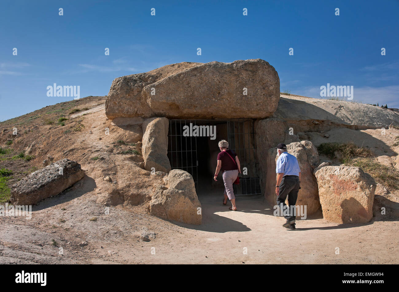 Dolmen - Cueva de Menga - ingresso, Antequera, provincia di Malaga, regione dell'Andalusia, Spagna, Europa Foto Stock