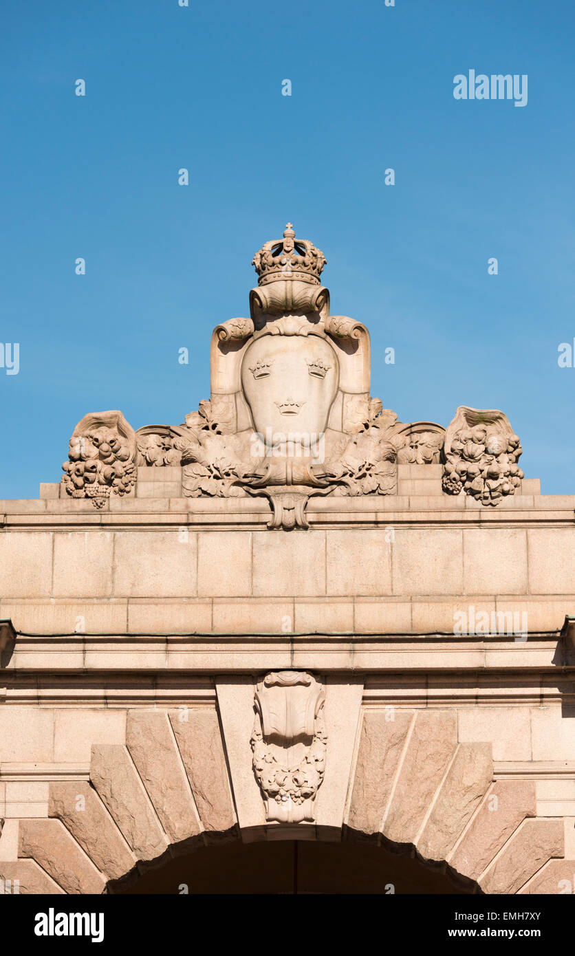 Arcitectural dettaglio del parlamento svedese edificio a Stoccolma, Svezia. Ornamento di pietra. Foto Stock