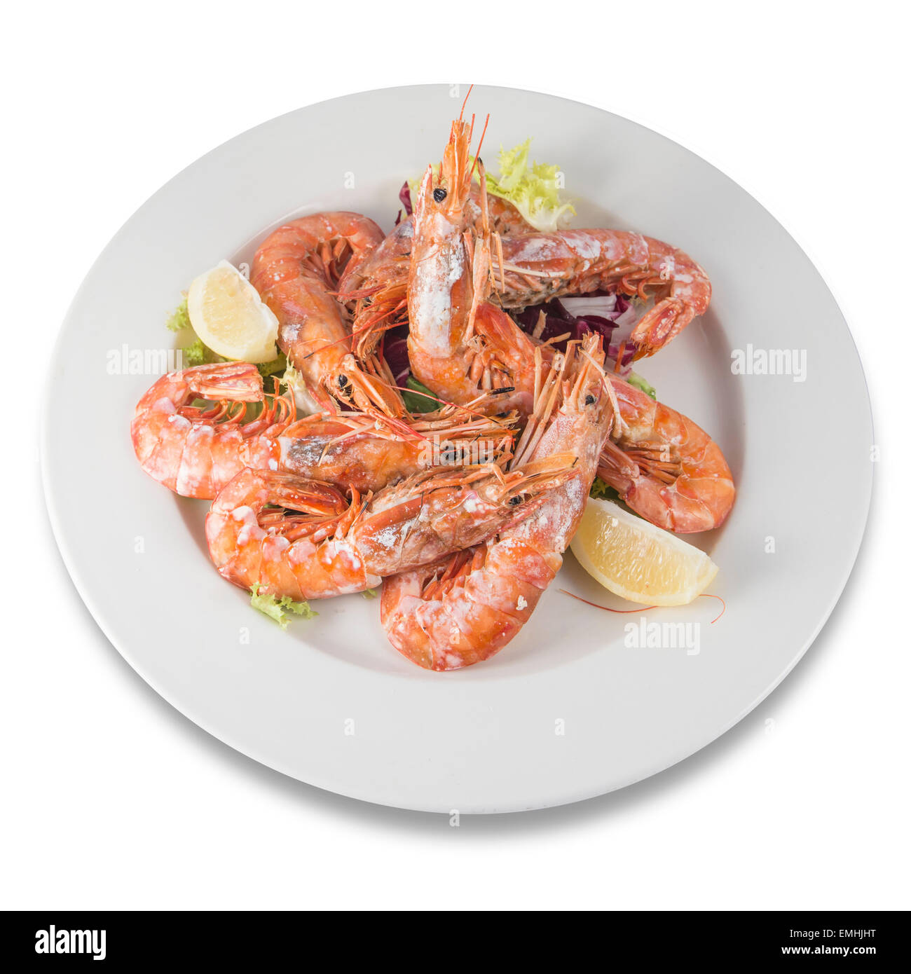 Lessate e gli scampi alla griglia con limone Foto Stock