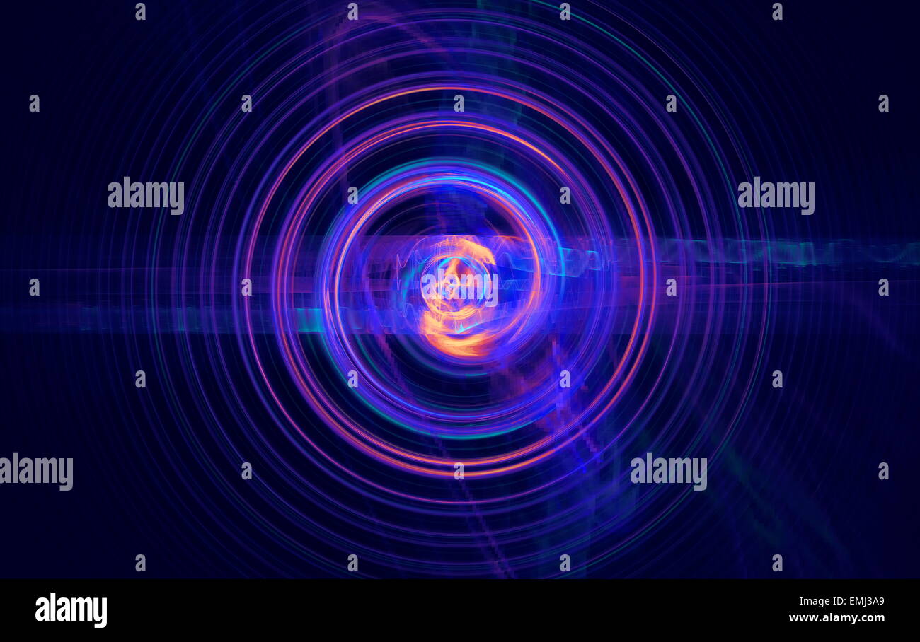 La perturbazione del nucleo atomico e le particelle elementari in uno stato instabile nella forma di una palla di fuoco infuria scorrendo spir Foto Stock