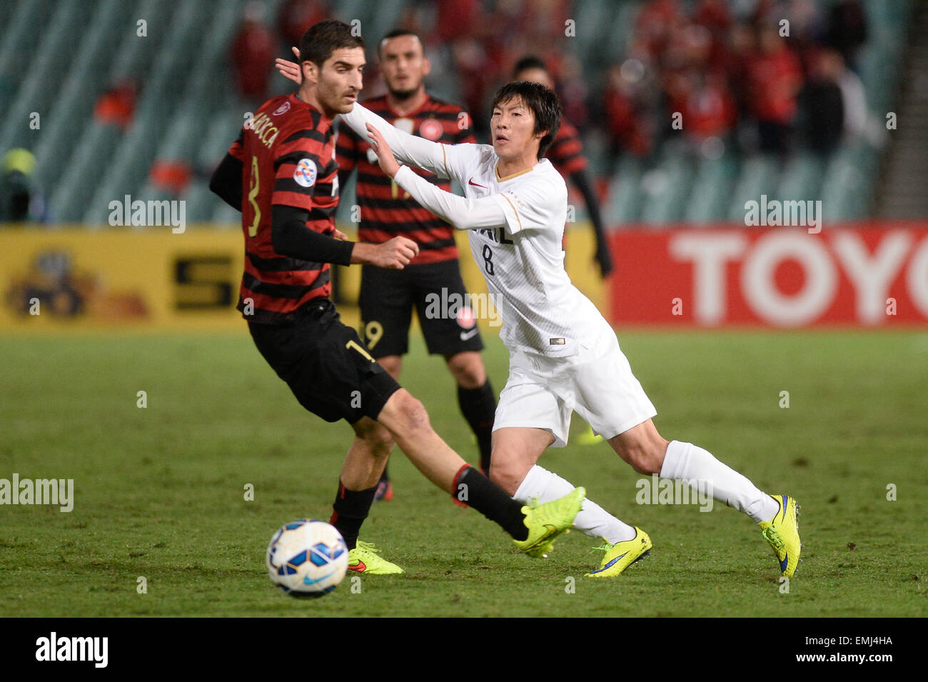 Sydney, Australia. Xxi Aprile, 2015. AFC Champions League. Western Sydney Wanderers versus Kashima palchi. Kashima centrocampista Shoma Doi in azione. Kashima ha vinto 2-1. Credito: Azione Sport Plus/Alamy Live News Foto Stock