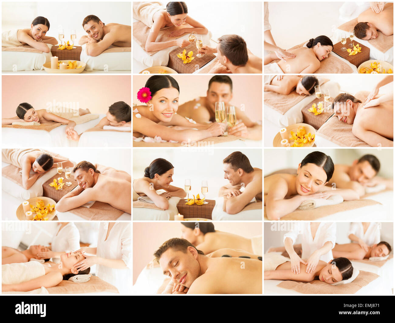La famiglia felice coppia in spa salone Foto Stock