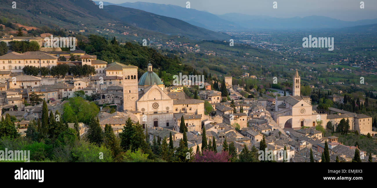 Vista su Assisi, Umbria, Italia Foto Stock