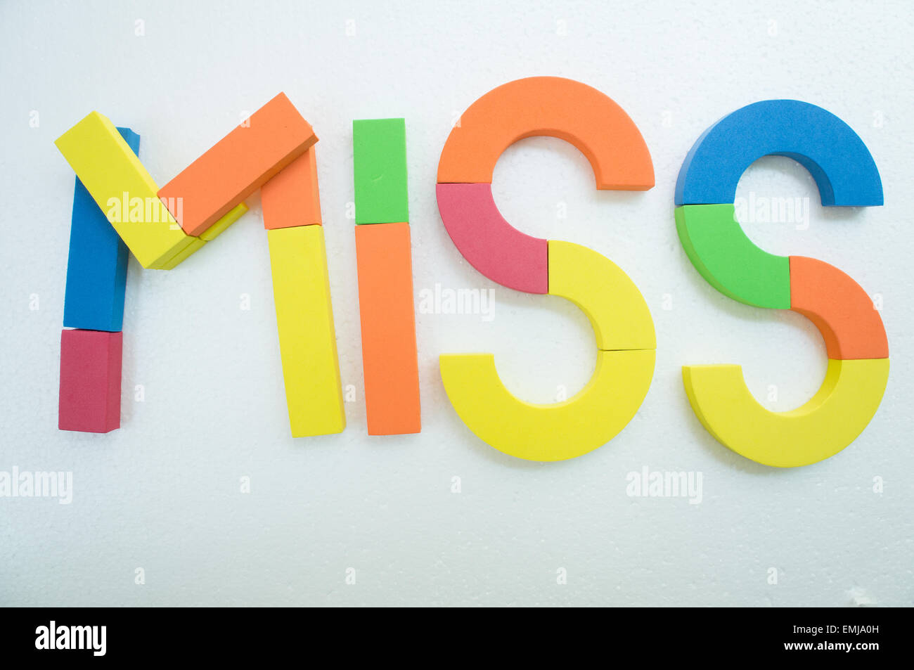 Miss parola inglese colorato passione lettere dell'alfabeto Foto Stock