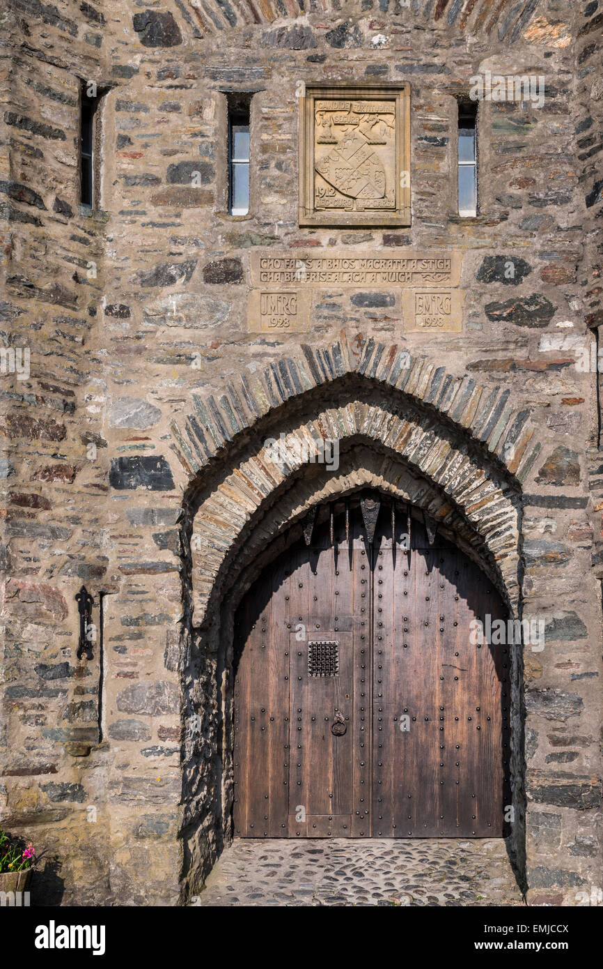 Porta del Castello Eilean Donan a Loch Duich in Scozia. Foto Stock