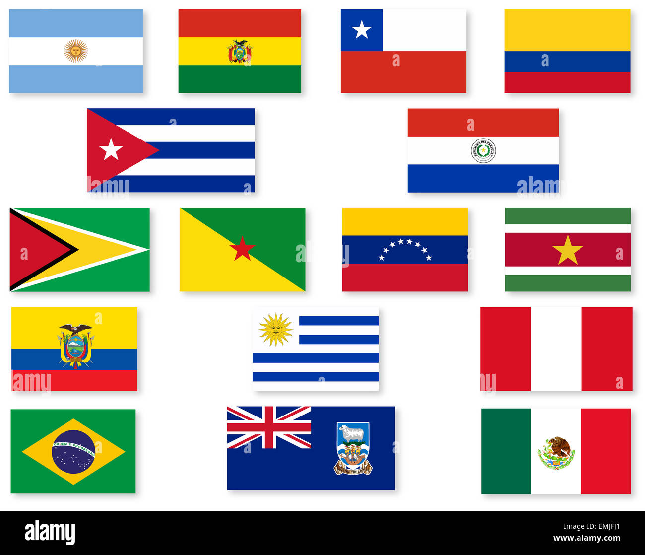 Una serie di bandiere dei paesi dell' America del Sud Foto stock Alamy