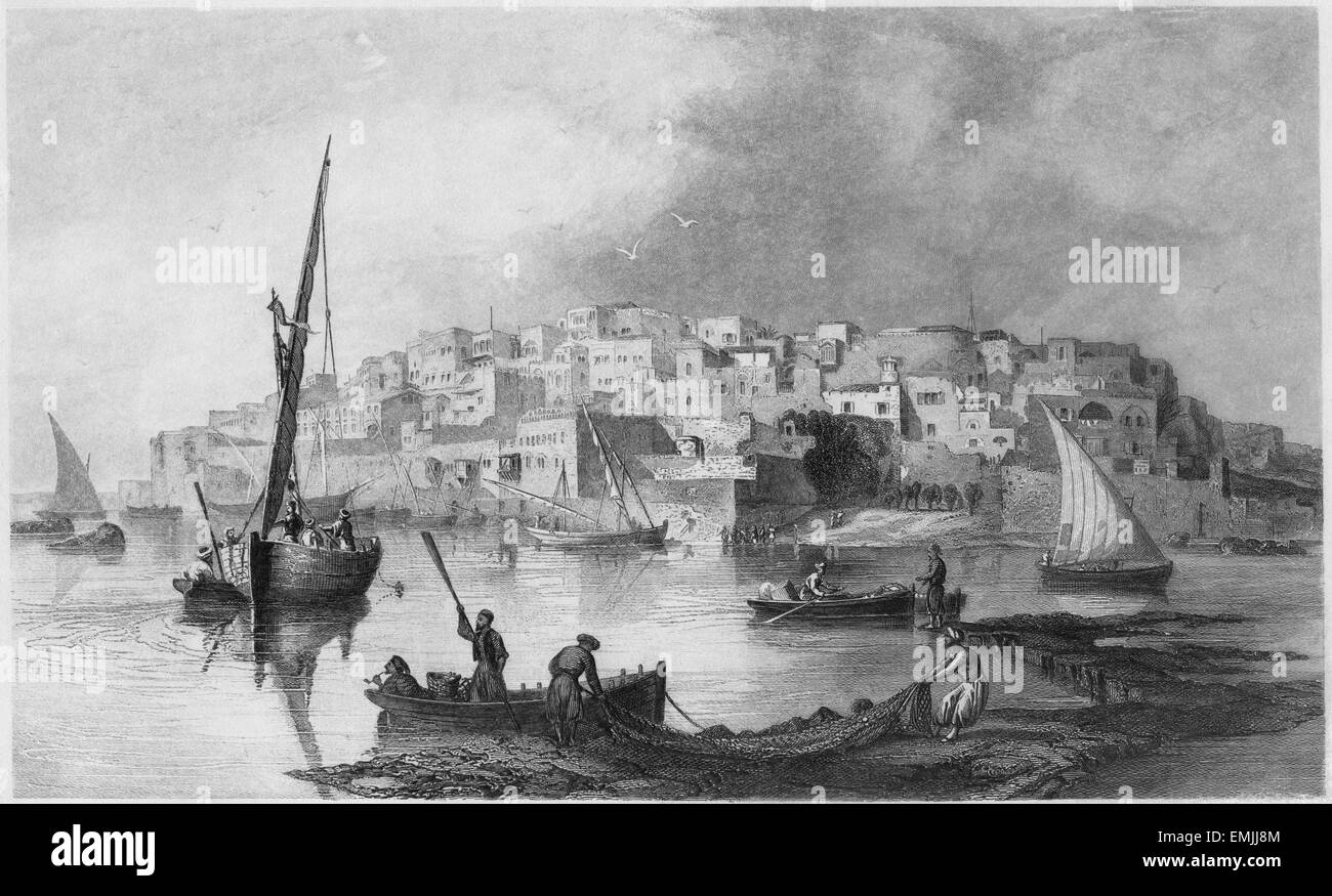 Vista di Giaffa (Jaffa), da sud, disegno c.a. Warren, incisione da James Ditthie, circa 1882 Foto Stock