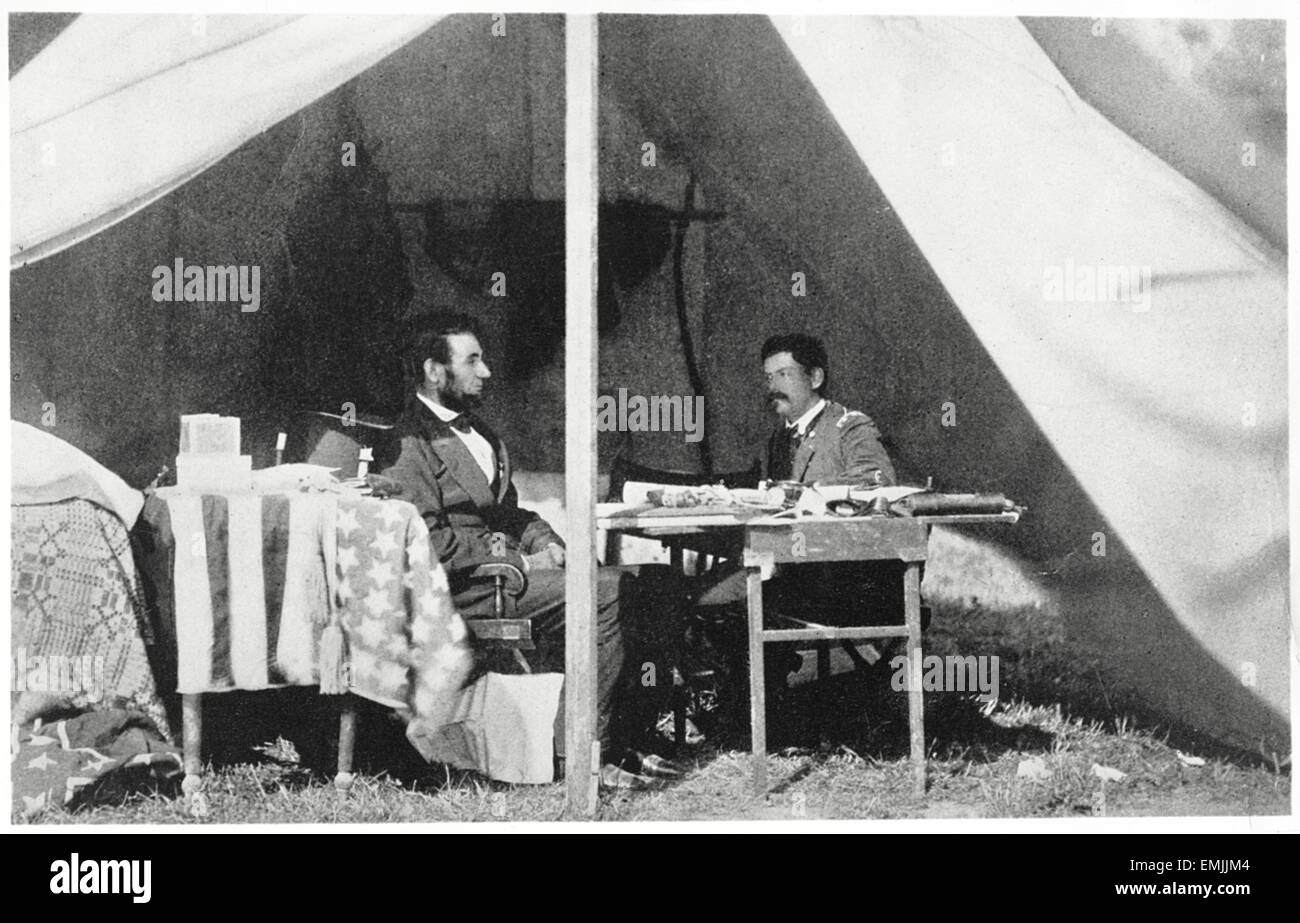 Stati Uniti Il presidente Abraham Lincoln, General George B.McClellan, dopo la battaglia di Antietam, Maryland, USA, Matthew Brady, 3 Ott 1862 Foto Stock