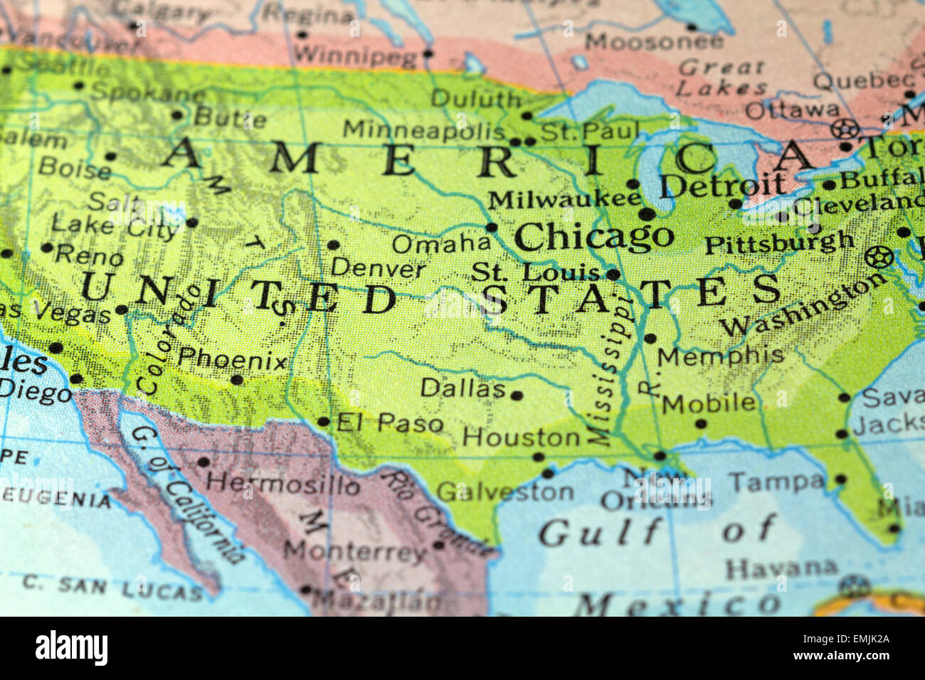 Una vista parziale di un vintage map of America. Foto Stock