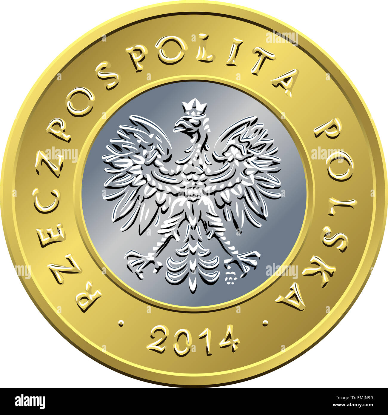 Complementare denaro polacco due Polish zloty moneta Foto Stock