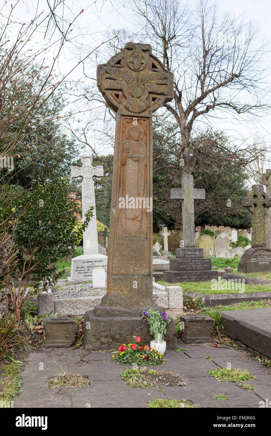 Emmeline Pankhurst la pietra tombale nel cimitero di Brompton, Londra Foto Stock