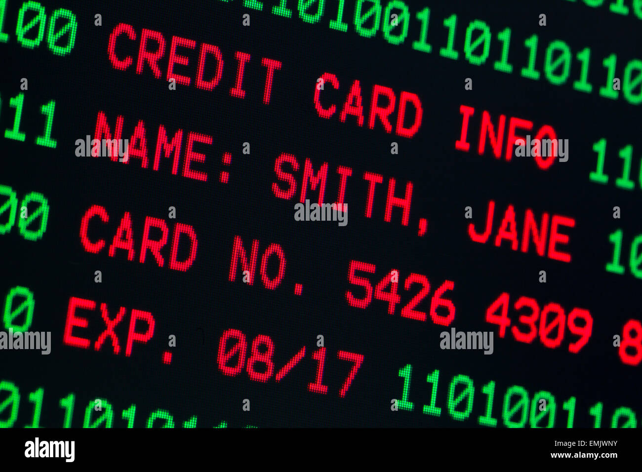 Le informazioni sulla carta di credito sullo schermo del computer (informazione è fittizio) Foto Stock
