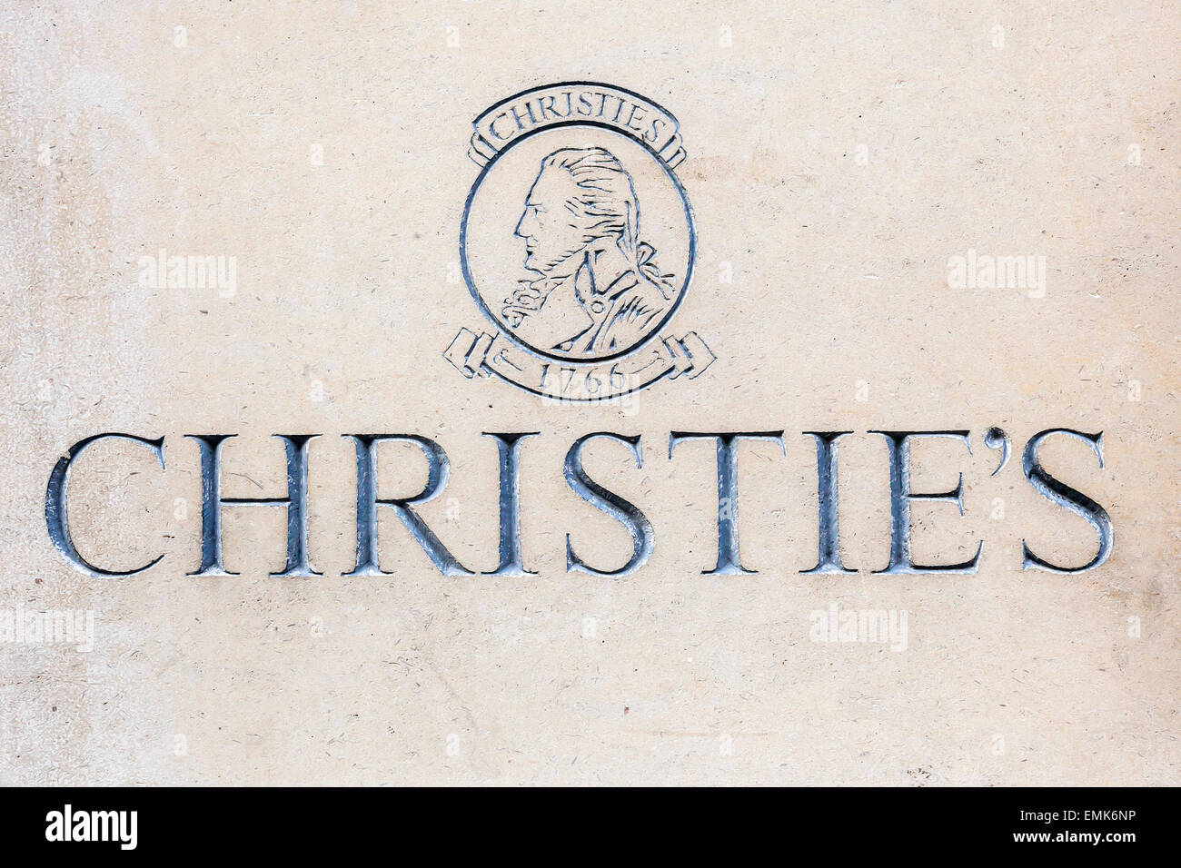 Il logo, piastra in corrispondenza della casa d'aste Christie's, London, England, Regno Unito Foto Stock