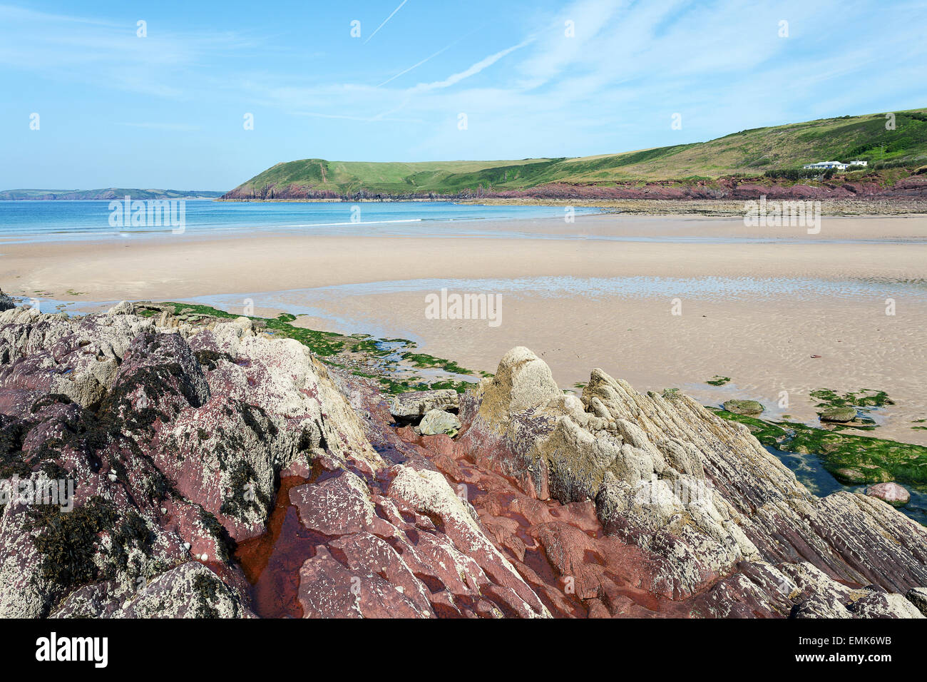 Manorbier Beach, Il Pembrokeshire Coast National Park, West Wales Foto Stock