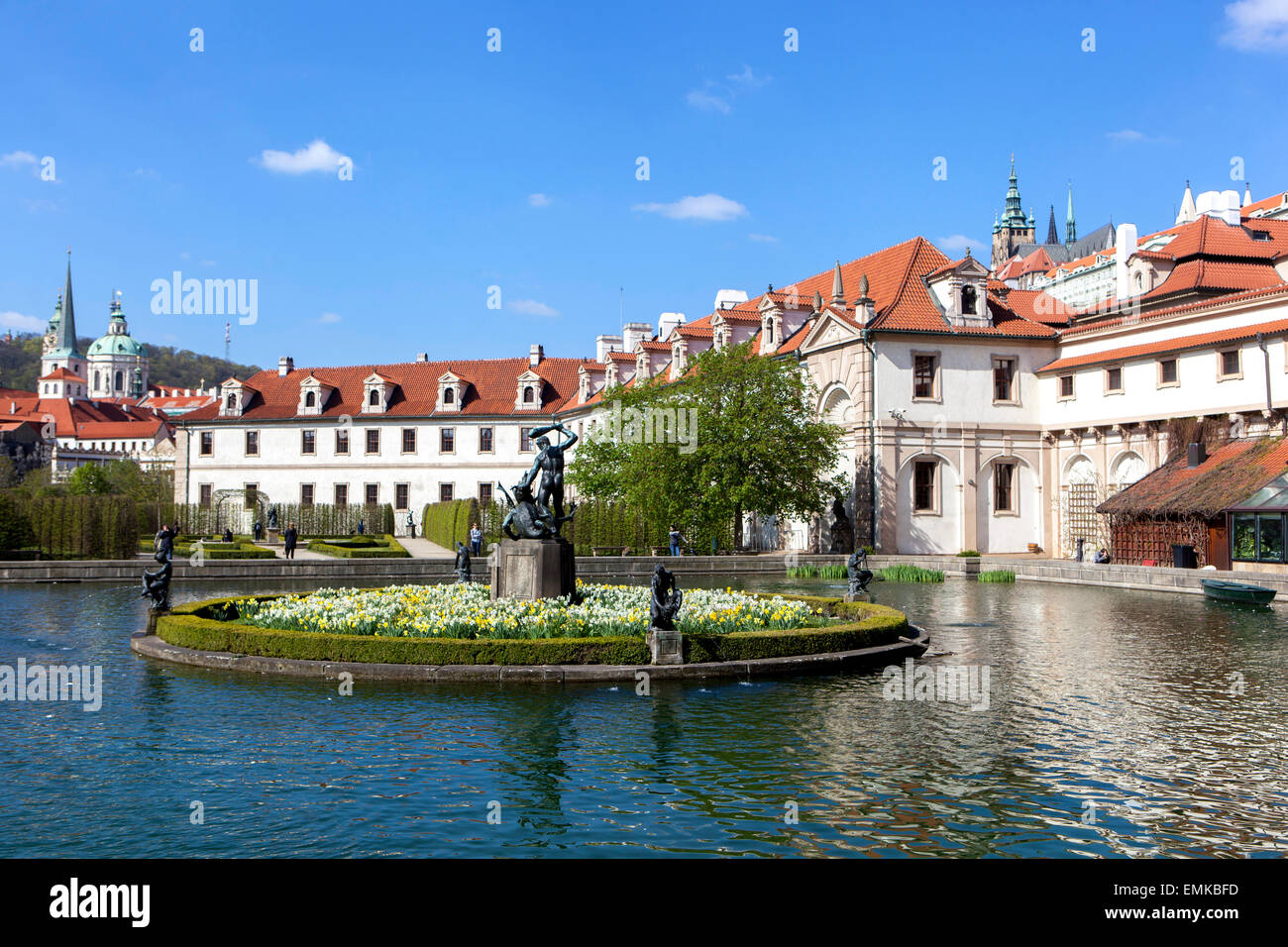 Giardini di Praga, Palazzo Wallenstein giardino con statue di Adrian de Vries, Praga, Repubblica Ceca Foto Stock