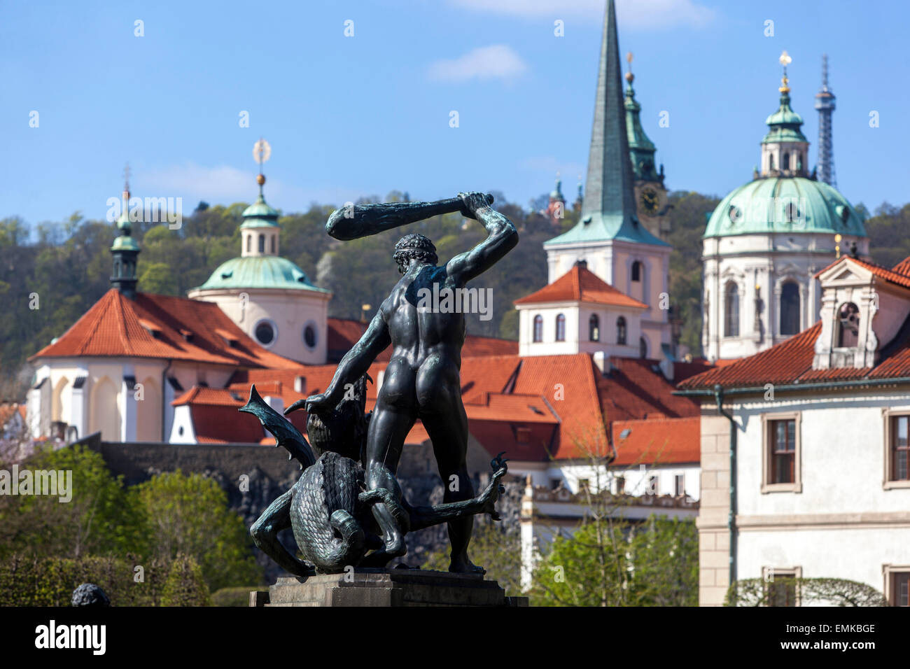 Giardino del Palazzo Wallenstein con statue di Adrian de Vries, Giardini di Mala strana Praga, Ercole della Repubblica Ceca Foto Stock