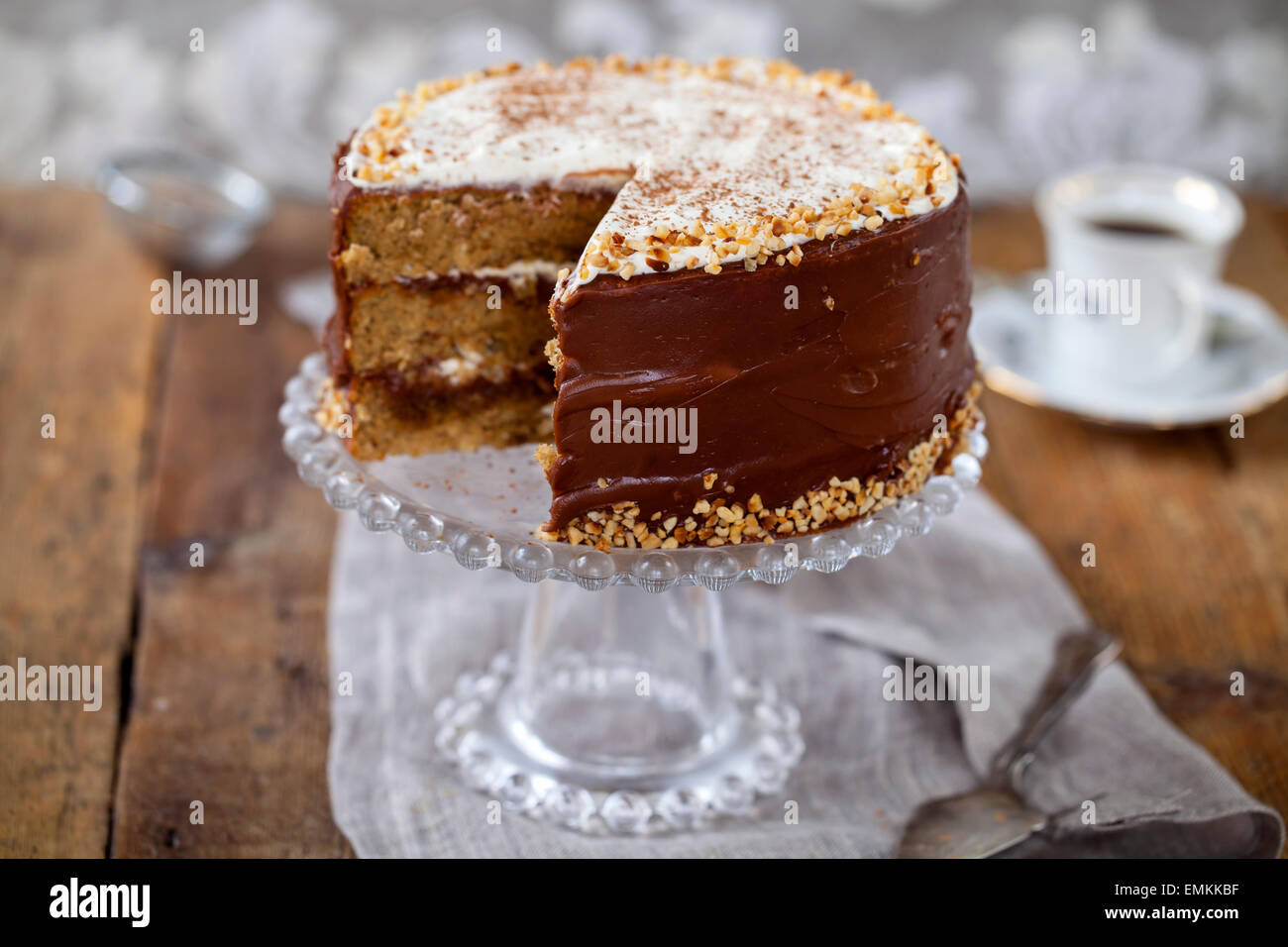 Caffè e torta di nocciole Foto Stock