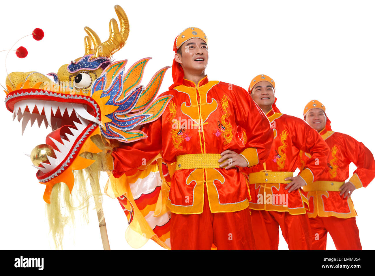 Il dragon dance esecutori Foto Stock