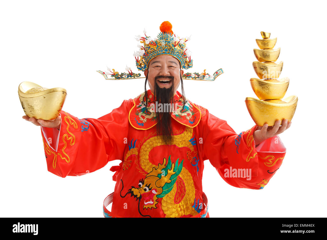 Il Dio della ricchezza holding di lingotto d'oro Foto Stock