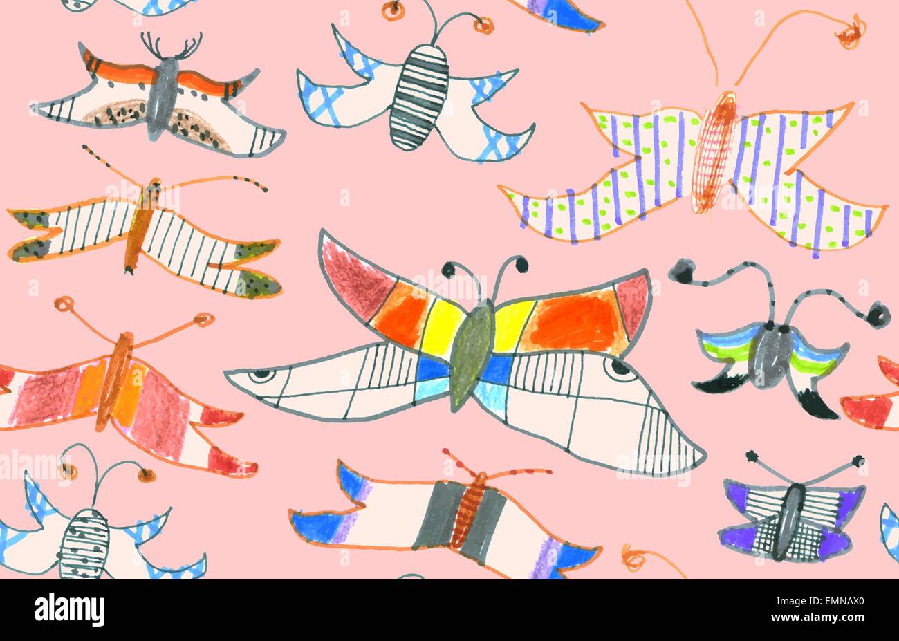 Modello senza giunture di farfalle e falene. Disegnate a mano illustrazione dello stile. EPS vettore 10. Illustrazione Vettoriale